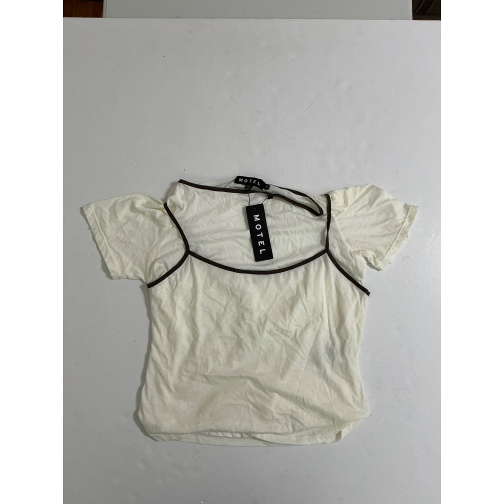 Motel Rocks Dolman Tee Vanilla Ice Walnut Bind Women's S Cream Brown Trim Top NW